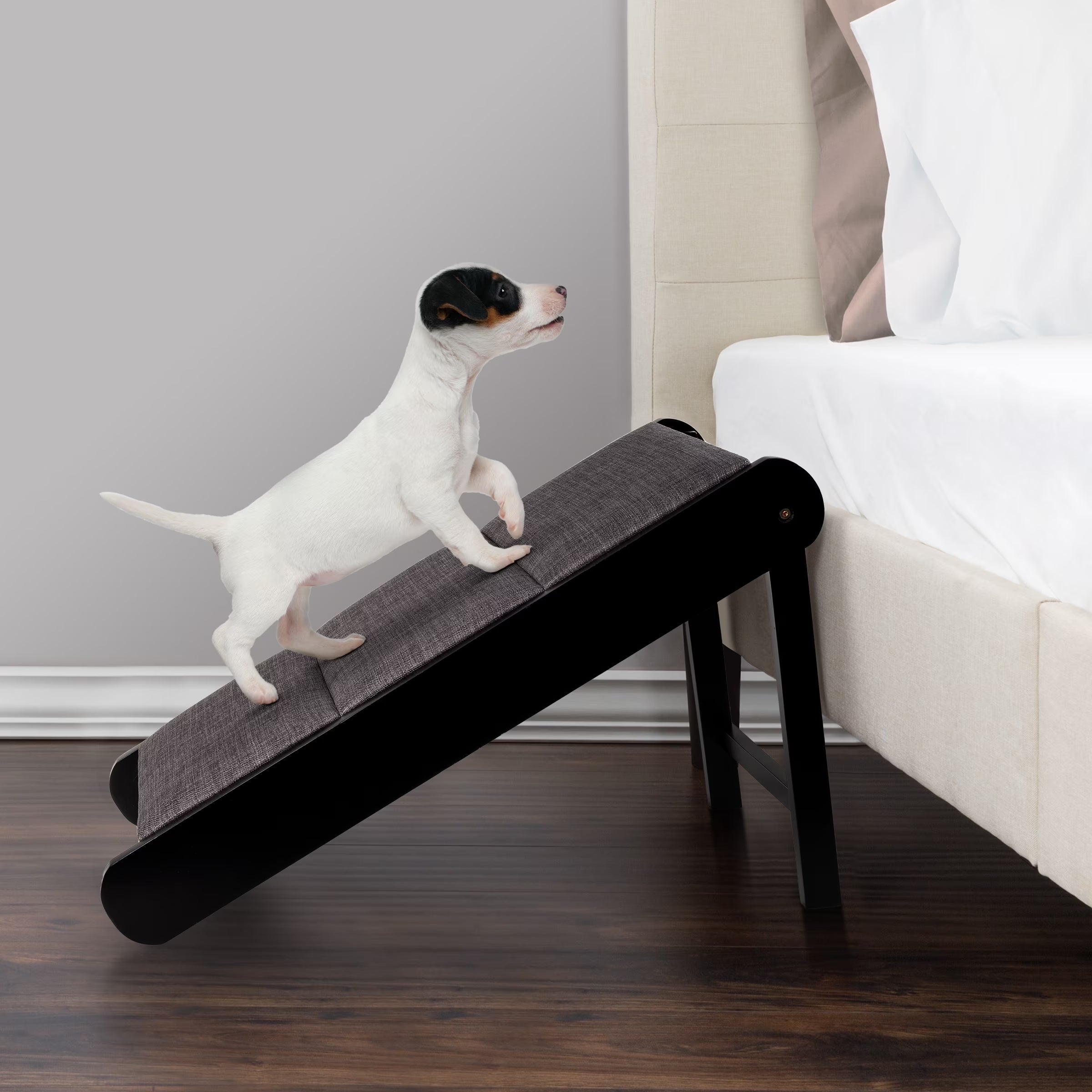 Foldable Wooden Pet Ramp for Easy Access to Beds, Couches, and Vehicles (Brown/Gray)