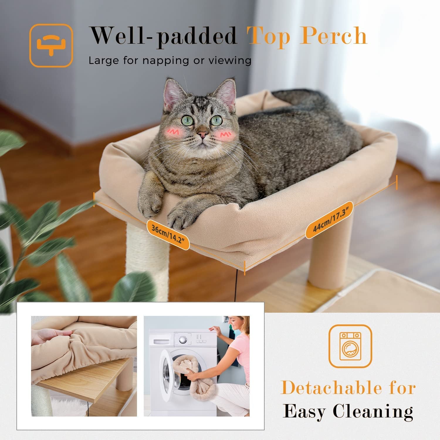 35-Inch Contemporary Cat Tower with Dual Condos, Sturdy Wooden Construction, Large Scratching Ramp, and Sisal Posts for Indoor Cats