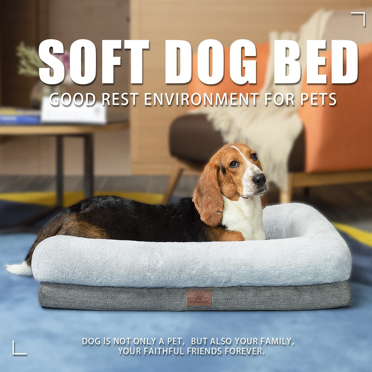 Extra Large Orthopedic Dog Bed with Bolster Sides, Removable Washable Cover, Non-Skid Bottom, and Egg Foam Cushion for Comfortable Sleeping - 46 x 30 Inch, Gray