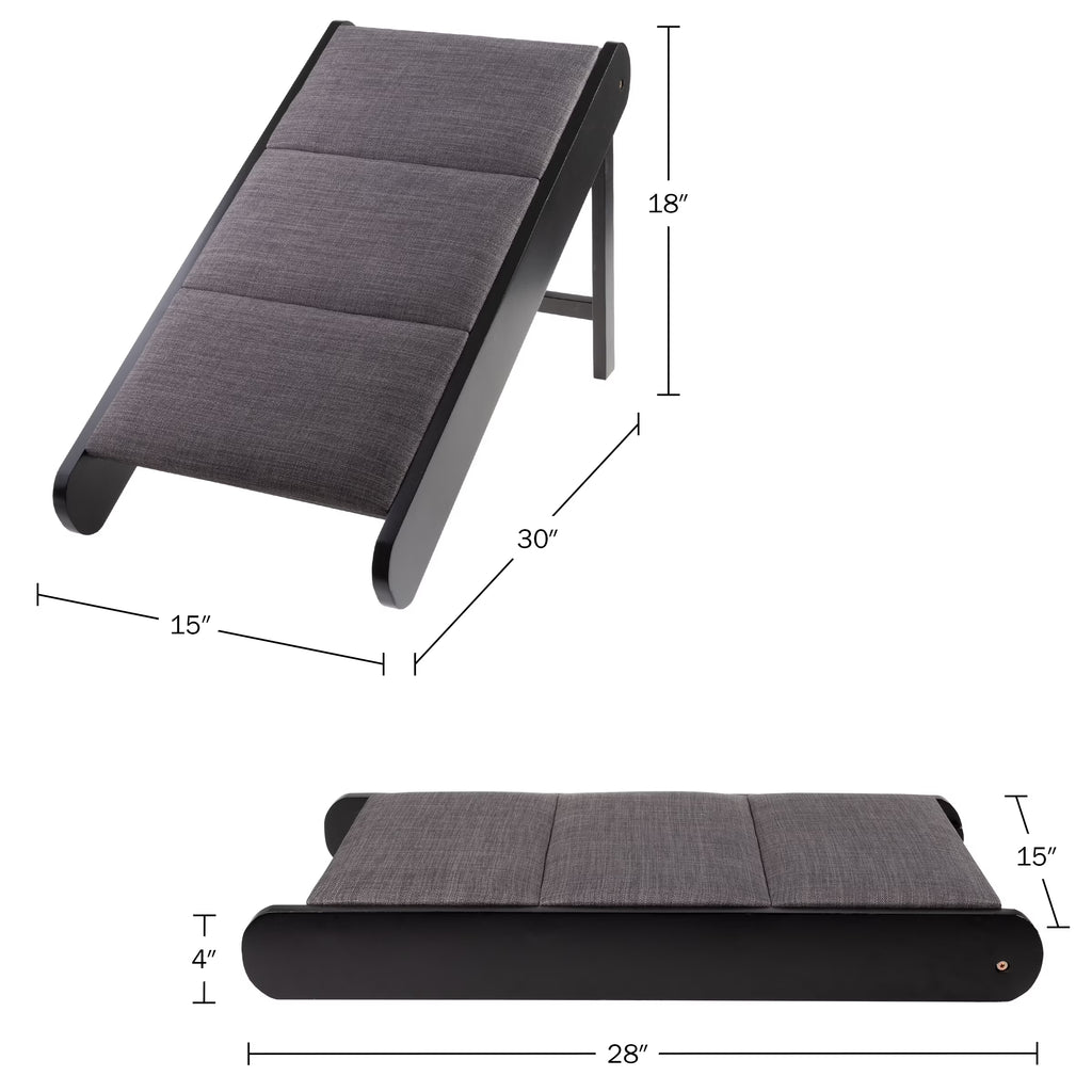 Foldable Wooden Pet Ramp for Easy Access to Beds, Couches, and Vehicles (Brown/Gray)