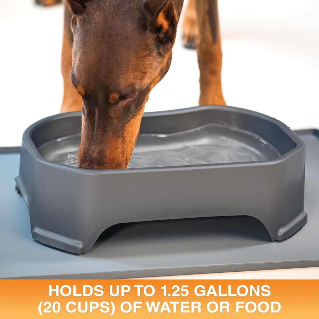 Extra Large Outdoor Dog Water Bowl - 1.25 Gallon Capacity, Spill-Resistant Trough Style Dish for Indoor and Outdoor Use, Gunmetal Grey