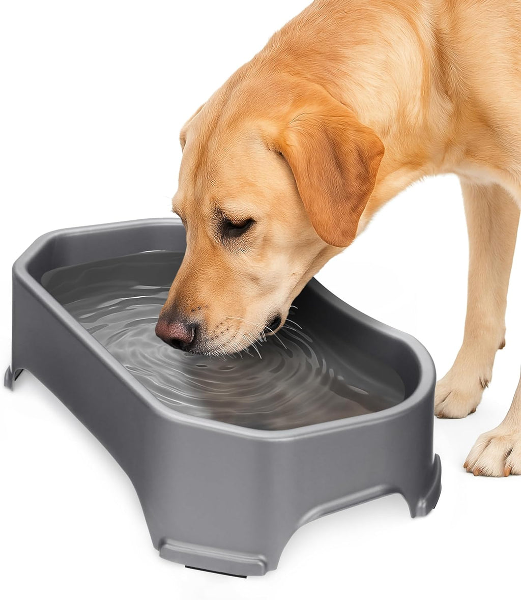 Extra Large Outdoor Dog Water Bowl - 1.25 Gallon Capacity, Spill-Resistant Trough Style Dish for Indoor and Outdoor Use, Gunmetal Grey