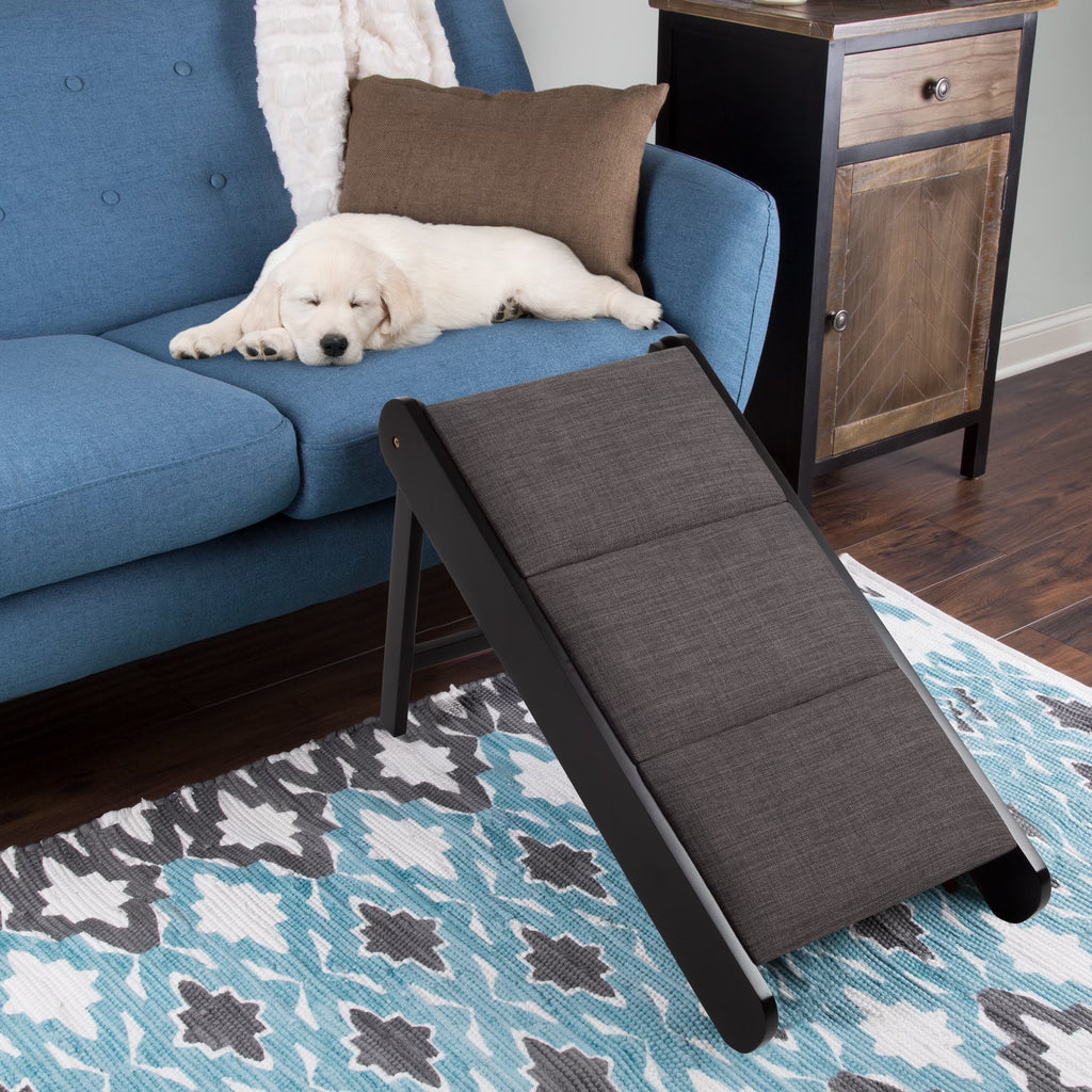 Foldable Wooden Pet Ramp for Easy Access to Beds, Couches, and Vehicles (Brown/Gray)