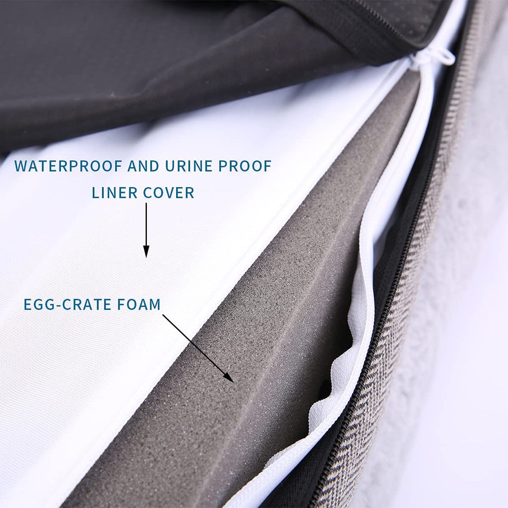 Extra Large Orthopedic Dog Bed with Bolster Sides, Removable Washable Cover, Non-Skid Bottom, and Egg Foam Cushion for Comfortable Sleeping - 46 x 30 Inch, Gray