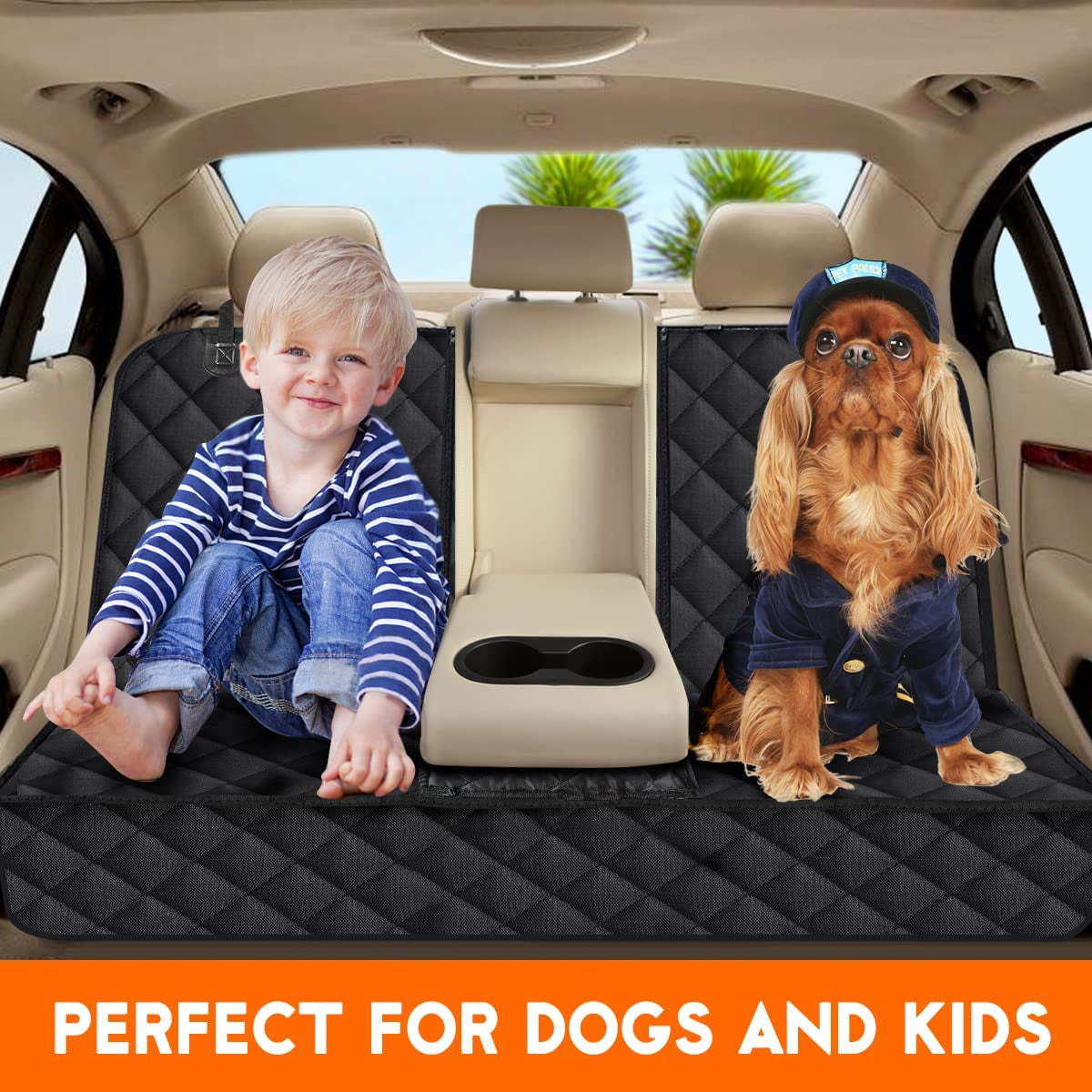 Premium Waterproof Dog Car Seat Cover - Durable Back Seat Protector for Vehicles (53” Width, Fits Middle Armrest) - Black