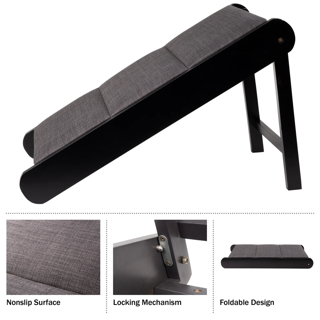 Foldable Wooden Pet Ramp for Easy Access to Beds, Couches, and Vehicles (Brown/Gray)