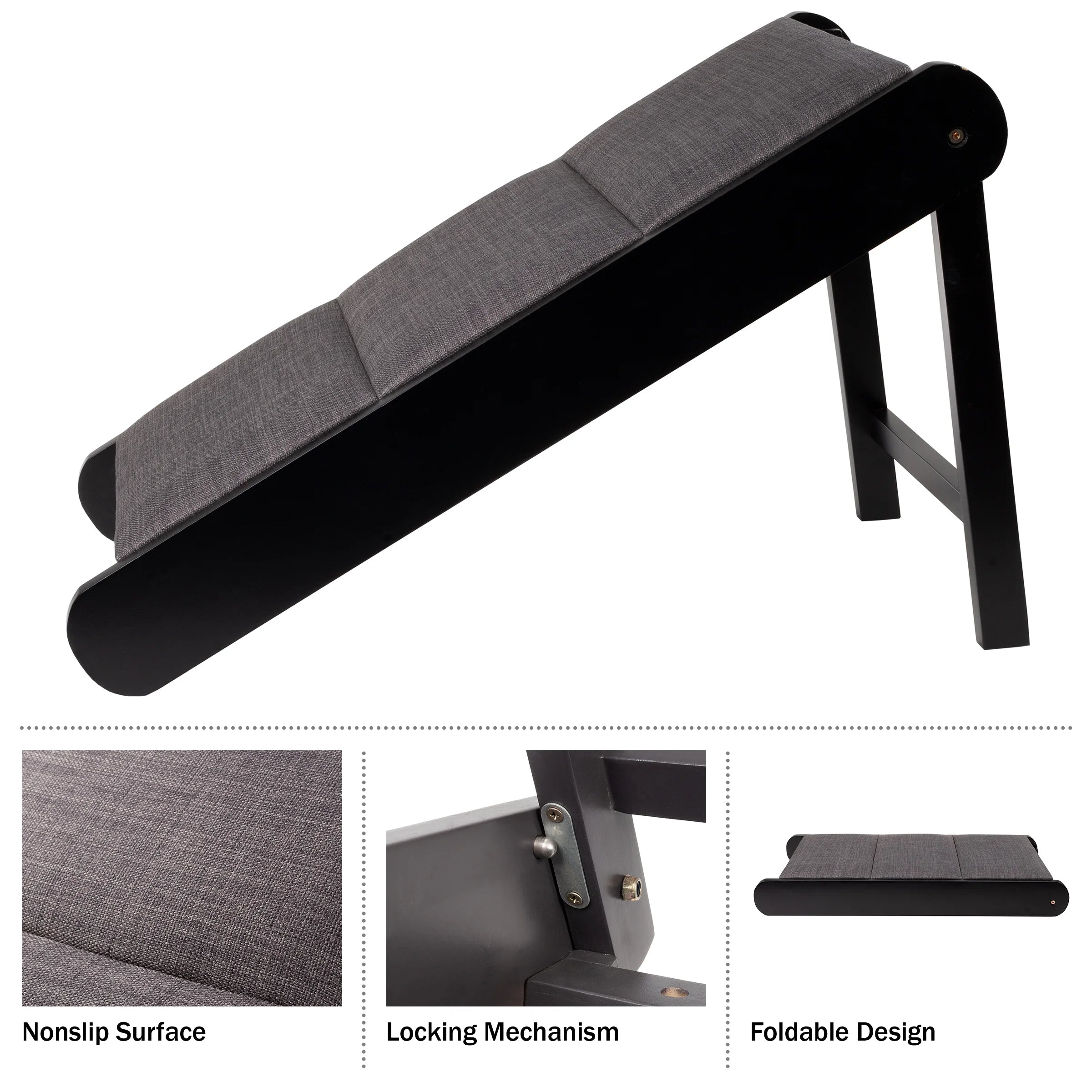 Foldable Wooden Pet Ramp for Easy Access to Beds, Couches, and Vehicles (Brown/Gray)