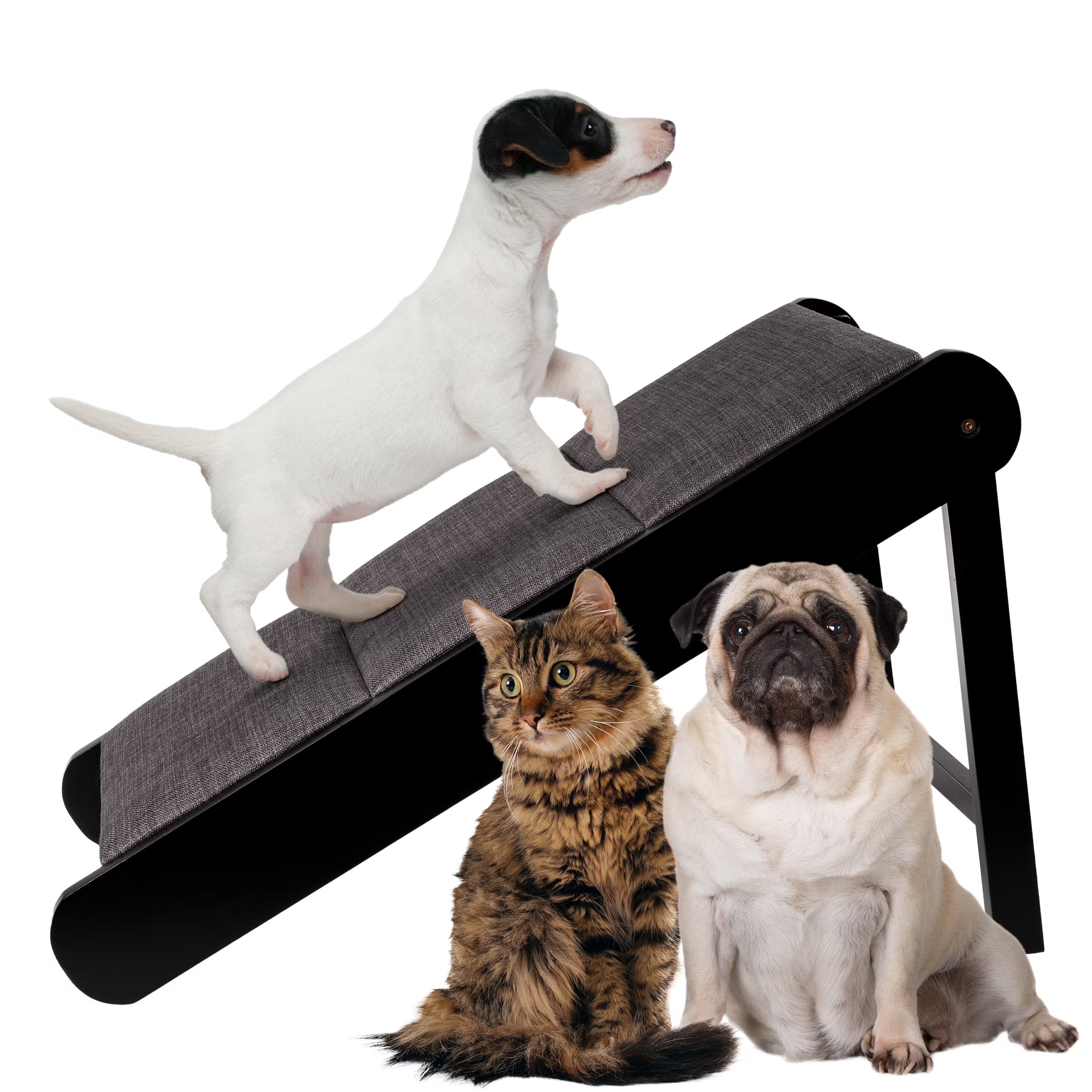 Foldable Wooden Pet Ramp for Easy Access to Beds, Couches, and Vehicles (Brown/Gray)