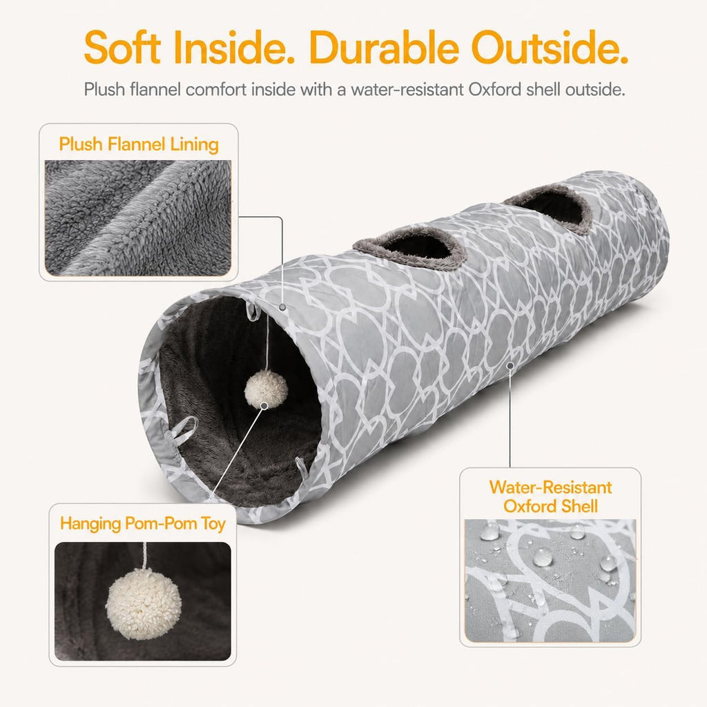 Geometric Collapsible Cat Tunnel with Plush Interior and Interactive Balls, Suitable for Cats, Kittens, Rabbits, Ferrets, and Puppies, Diameter 9.8 Inches