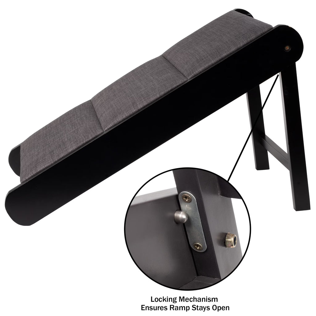 Foldable Wooden Pet Ramp for Easy Access to Beds, Couches, and Vehicles (Brown/Gray)
