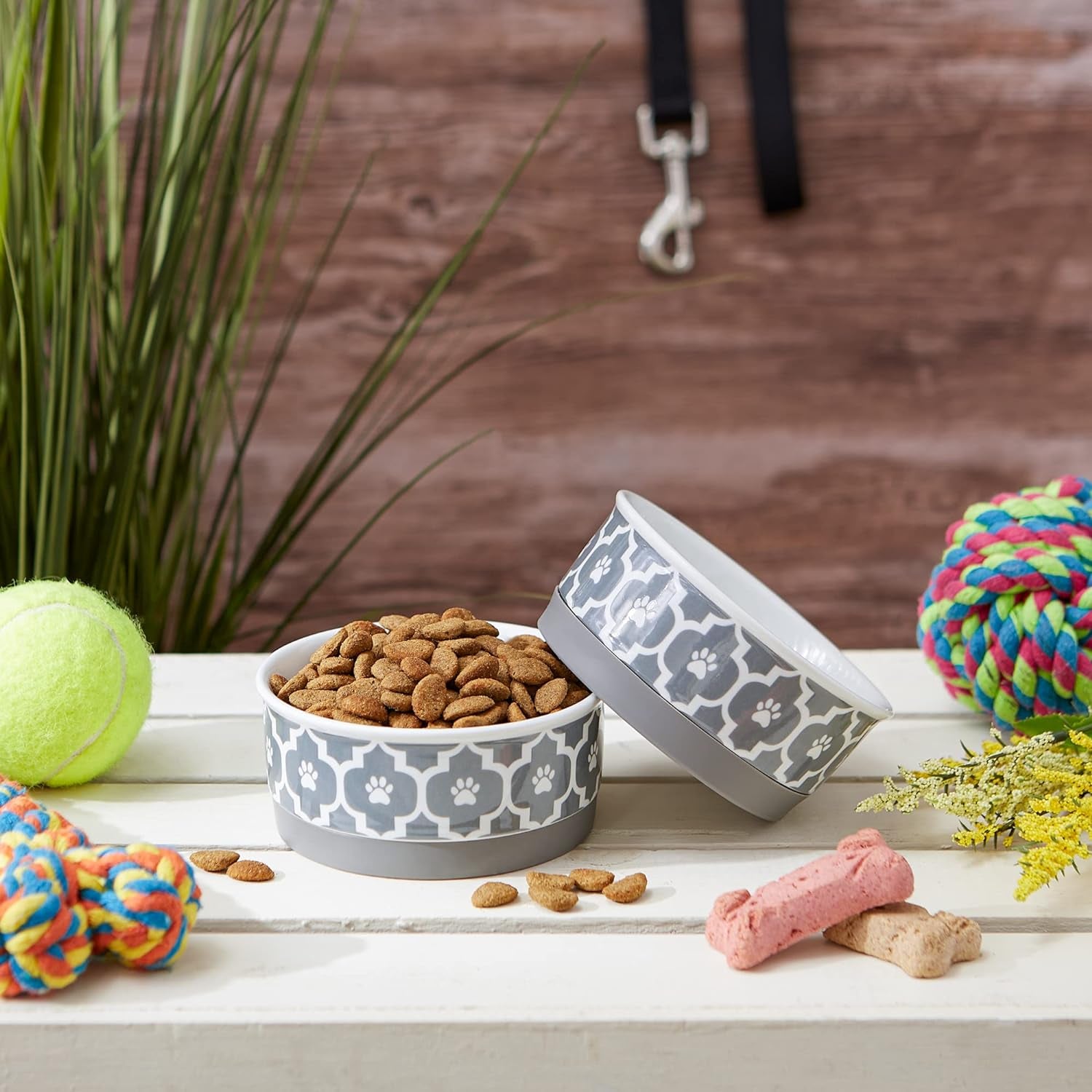 Lattice Collection Small Pet Bowl and Canister Set, 4.25 x 2 inches, Gray, Pack of 2