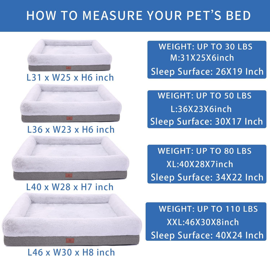 Extra Large Orthopedic Dog Bed with Bolster Sides, Removable Washable Cover, Non-Skid Bottom, and Egg Foam Cushion for Comfortable Sleeping - 46 x 30 Inch, Gray