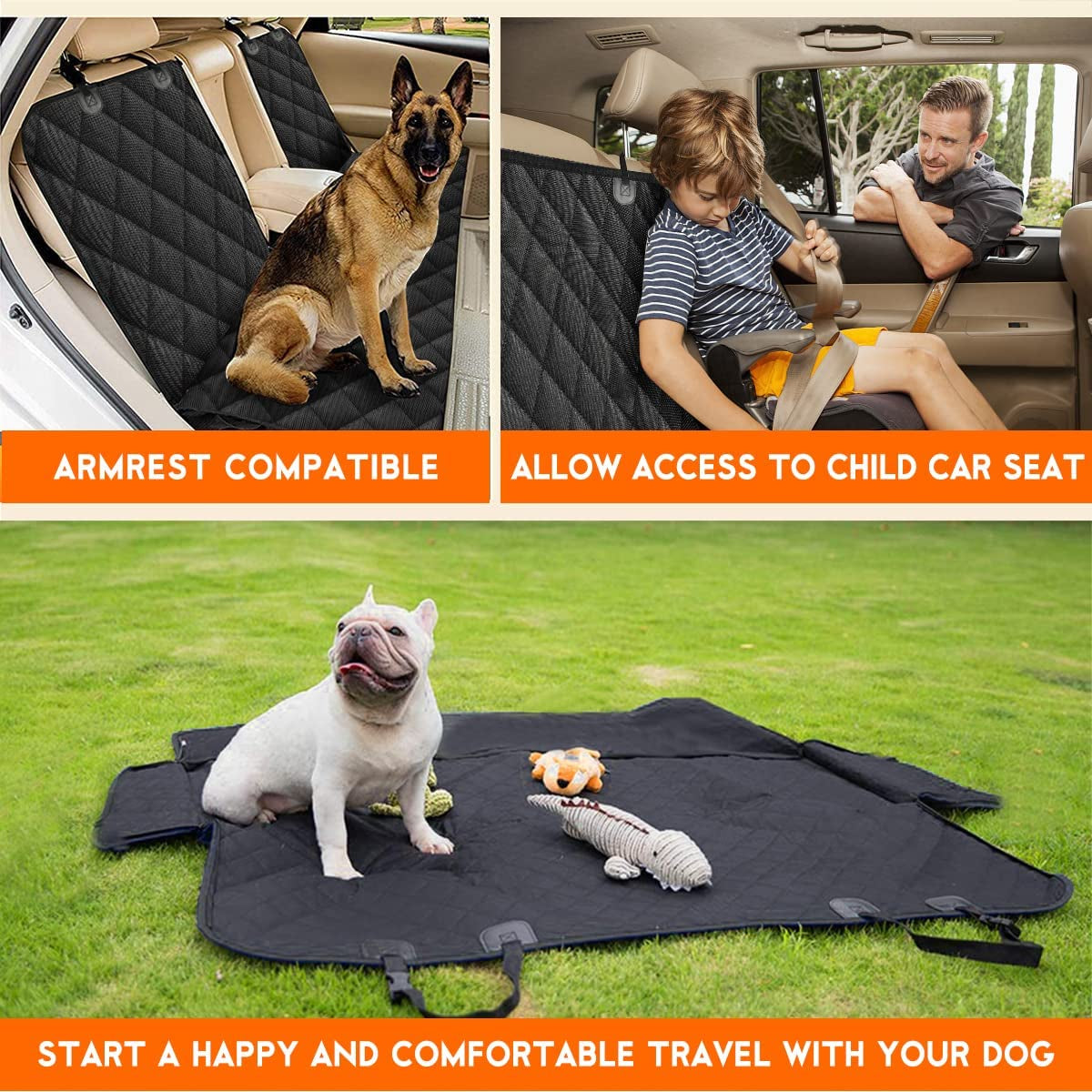 Premium Waterproof Dog Car Seat Cover - Durable Back Seat Protector for Vehicles (53” Width, Fits Middle Armrest) - Black