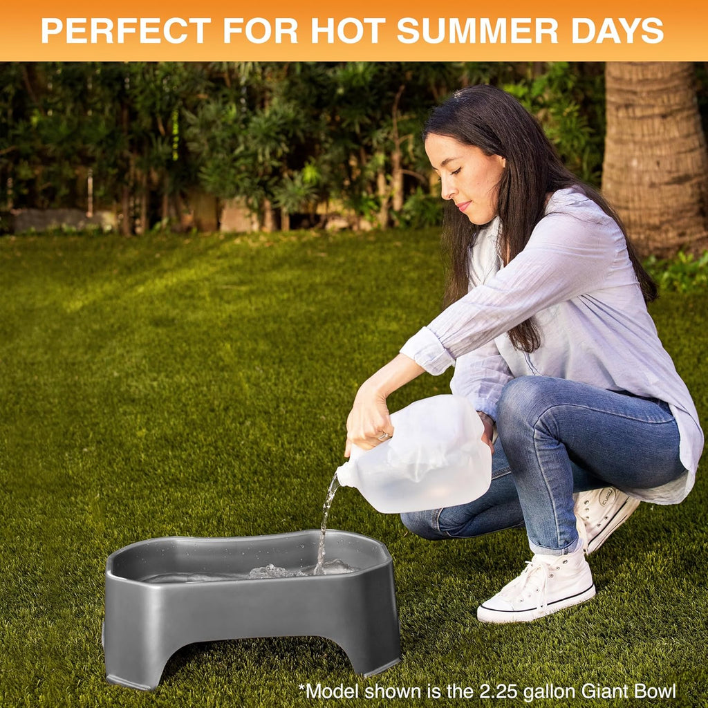 Extra Large Outdoor Dog Water Bowl - 1.25 Gallon Capacity, Spill-Resistant Trough Style Dish for Indoor and Outdoor Use, Gunmetal Grey