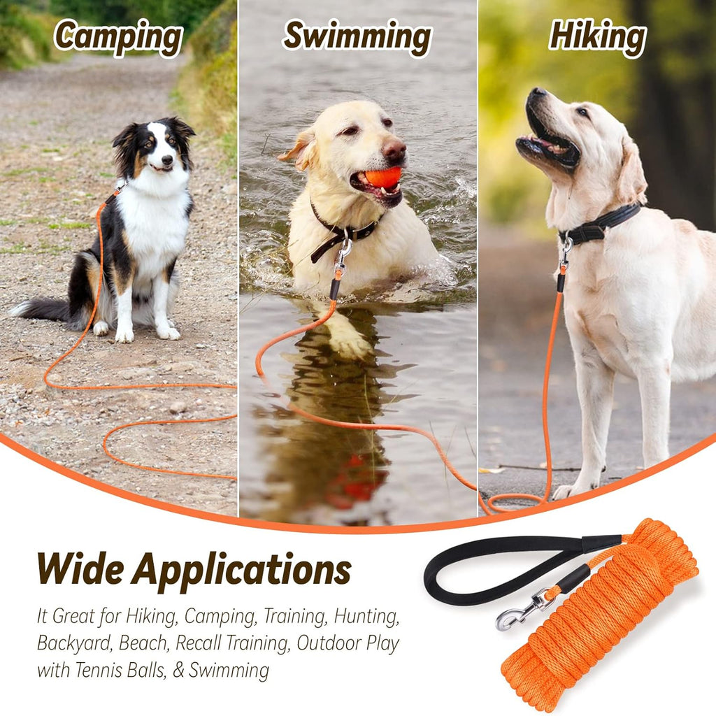 Check Cord Dog Leash Long Lead Obedience Recall Training Tracking Line 30Ft | 15Ft 50Ft Agility Lead Comfortable Handle Heavy Duty Puppy Rope for Play, Camping, Backyard for Small Medium Large Dog Puppy