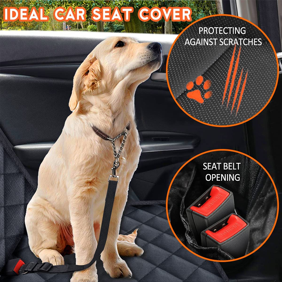 Premium Waterproof Dog Car Seat Cover - Durable Back Seat Protector for Vehicles (53” Width, Fits Middle Armrest) - Black