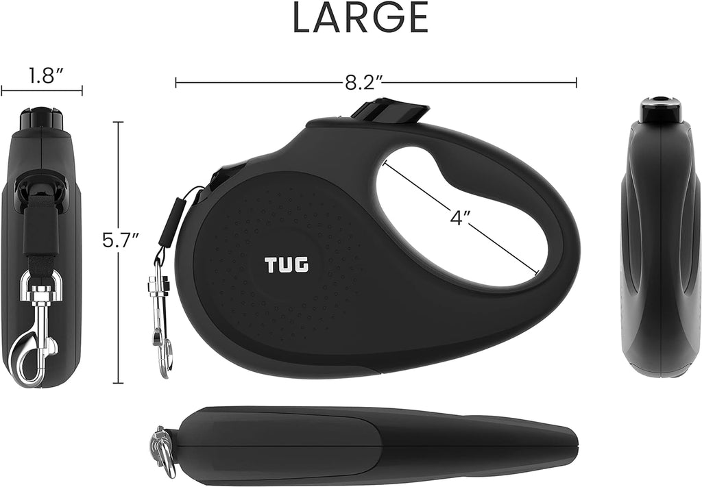 Original Retractable Dog Leash, Anti-Slip, 16’ Tape (Large, Black/Grey)