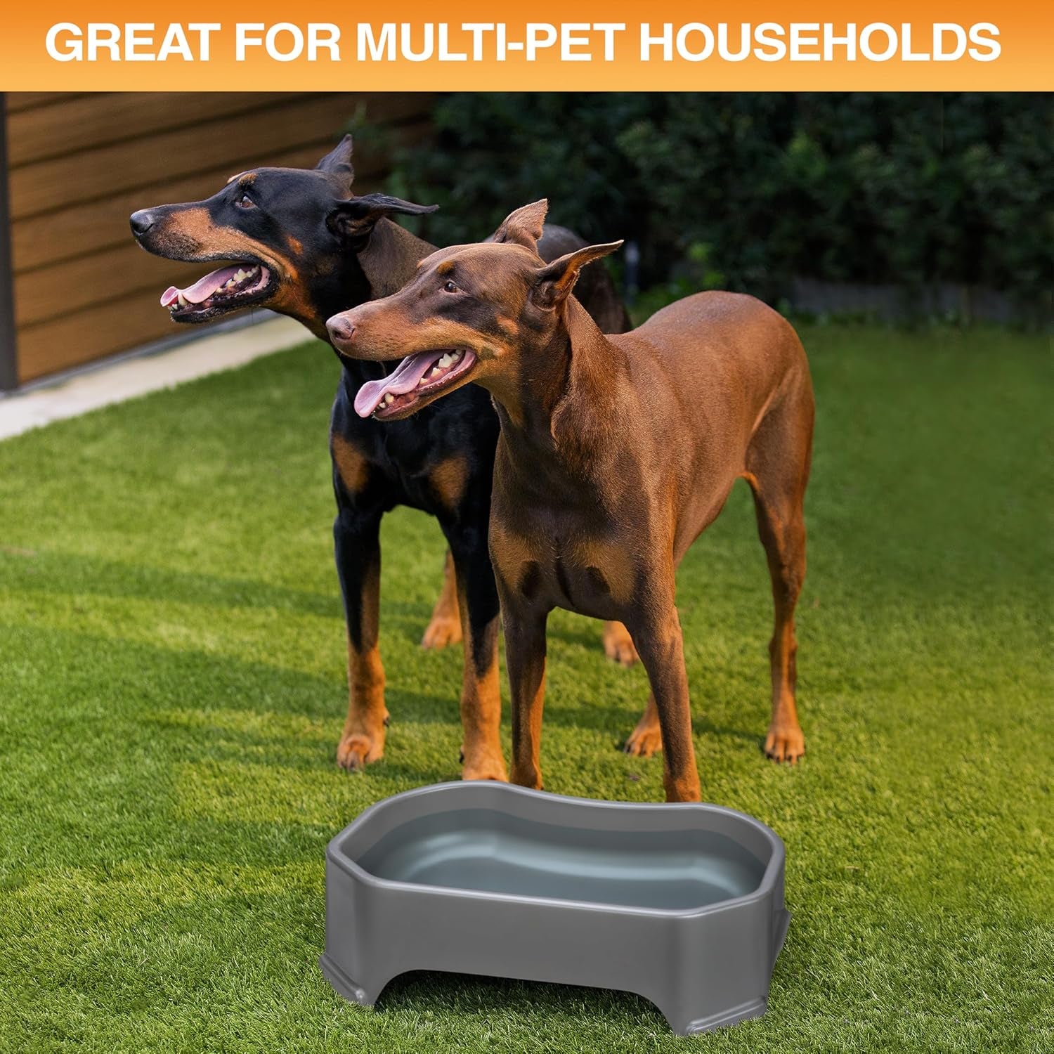 Extra Large Outdoor Dog Water Bowl - 1.25 Gallon Capacity, Spill-Resistant Trough Style Dish for Indoor and Outdoor Use, Gunmetal Grey