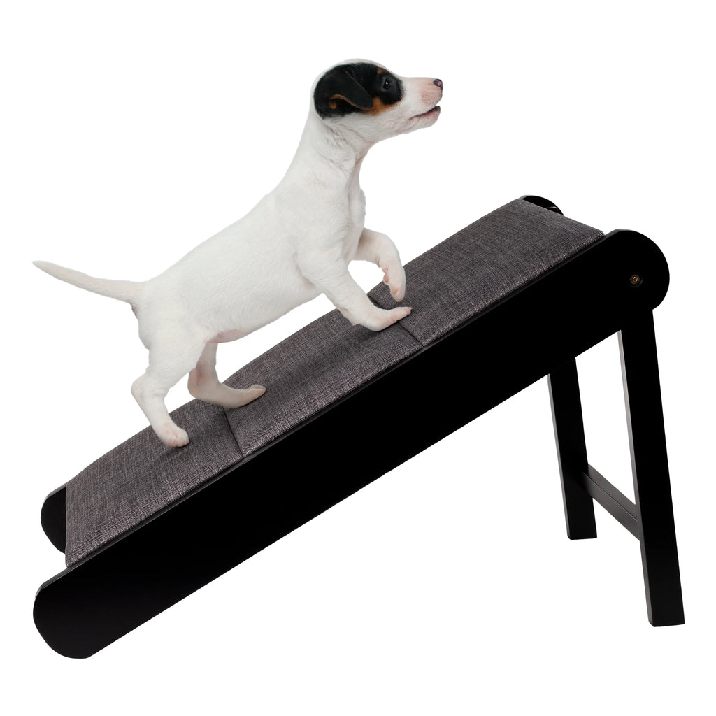 Foldable Wooden Pet Ramp for Easy Access to Beds, Couches, and Vehicles (Brown/Gray)