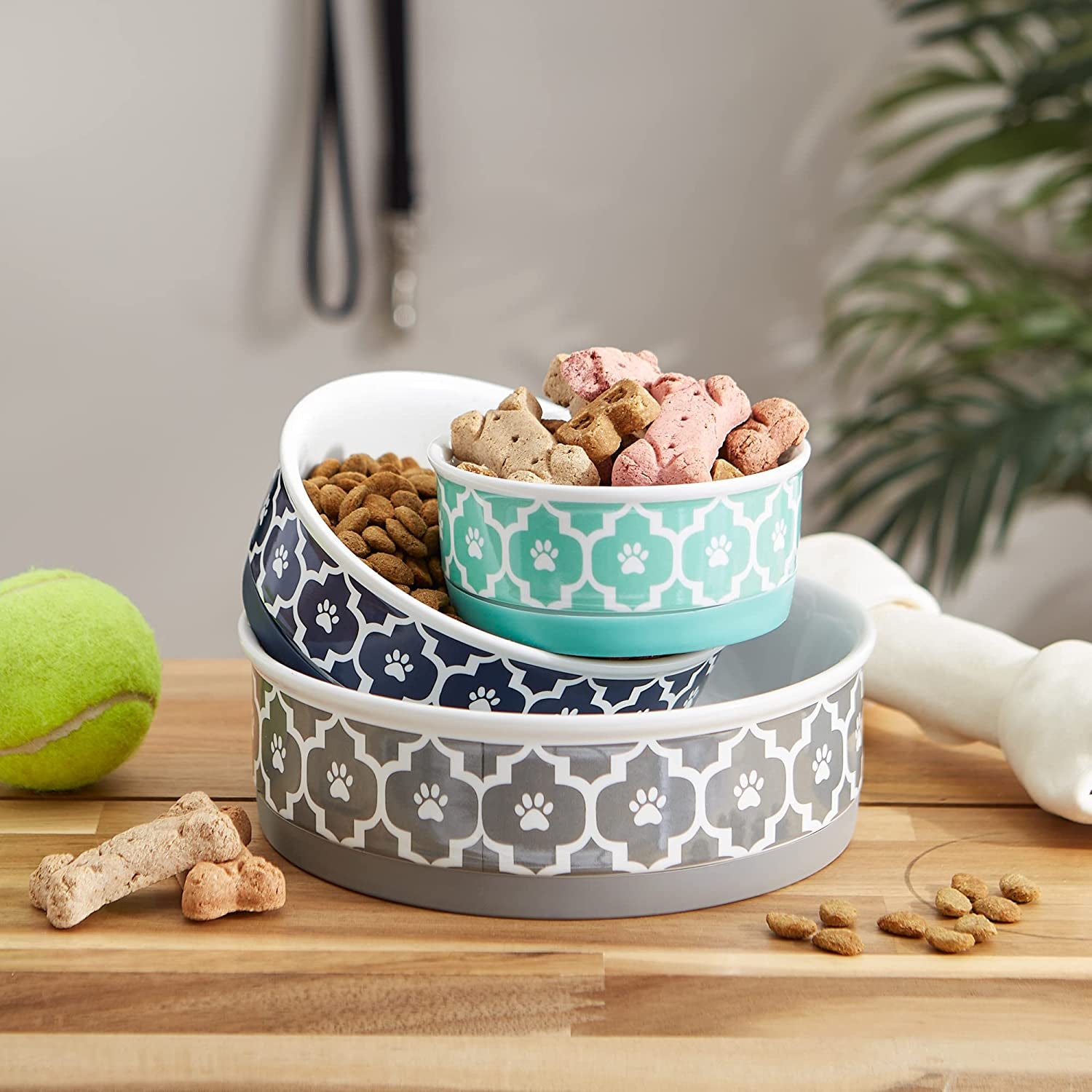 Lattice Collection Small Pet Bowl and Canister Set, 4.25 x 2 inches, Gray, Pack of 2