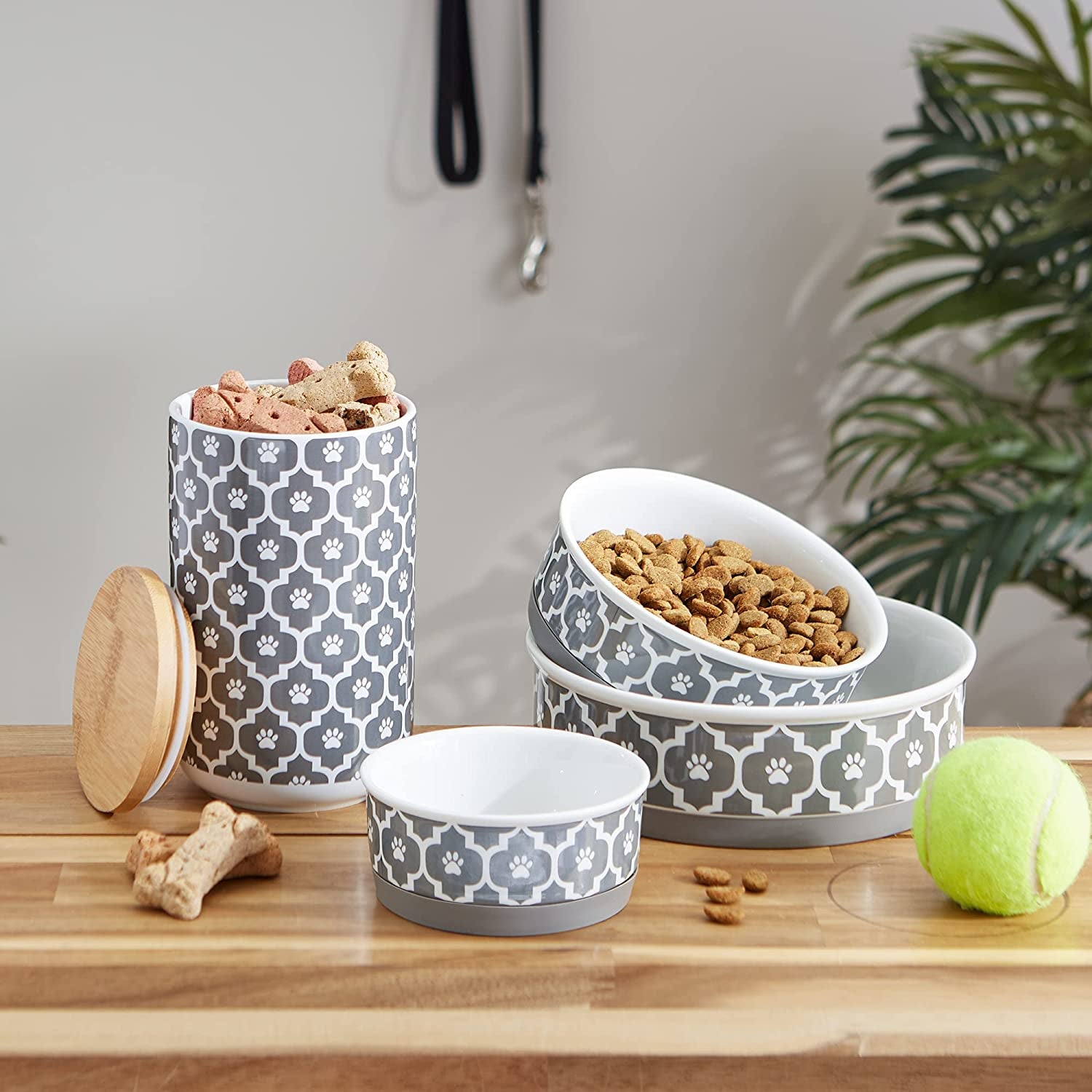 Lattice Collection Small Pet Bowl and Canister Set, 4.25 x 2 inches, Gray, Pack of 2