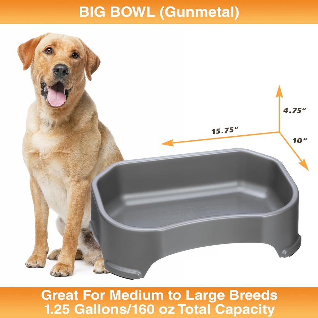 Extra Large Outdoor Dog Water Bowl - 1.25 Gallon Capacity, Spill-Resistant Trough Style Dish for Indoor and Outdoor Use, Gunmetal Grey