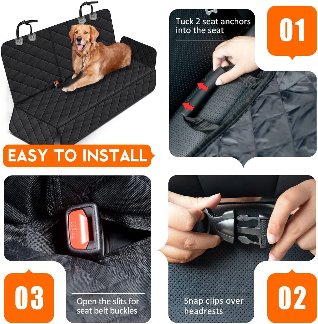 Premium Waterproof Dog Car Seat Cover - Durable Back Seat Protector for Vehicles (53” Width, Fits Middle Armrest) - Black