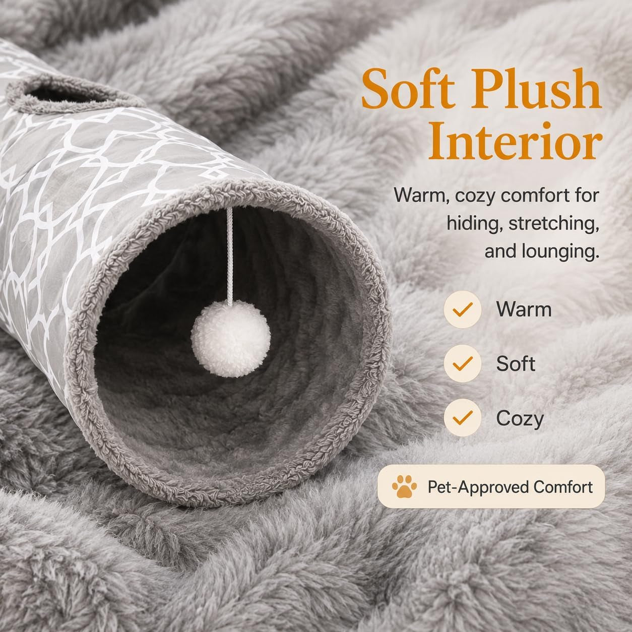 Geometric Collapsible Cat Tunnel with Plush Interior and Interactive Balls, Suitable for Cats, Kittens, Rabbits, Ferrets, and Puppies, Diameter 9.8 Inches