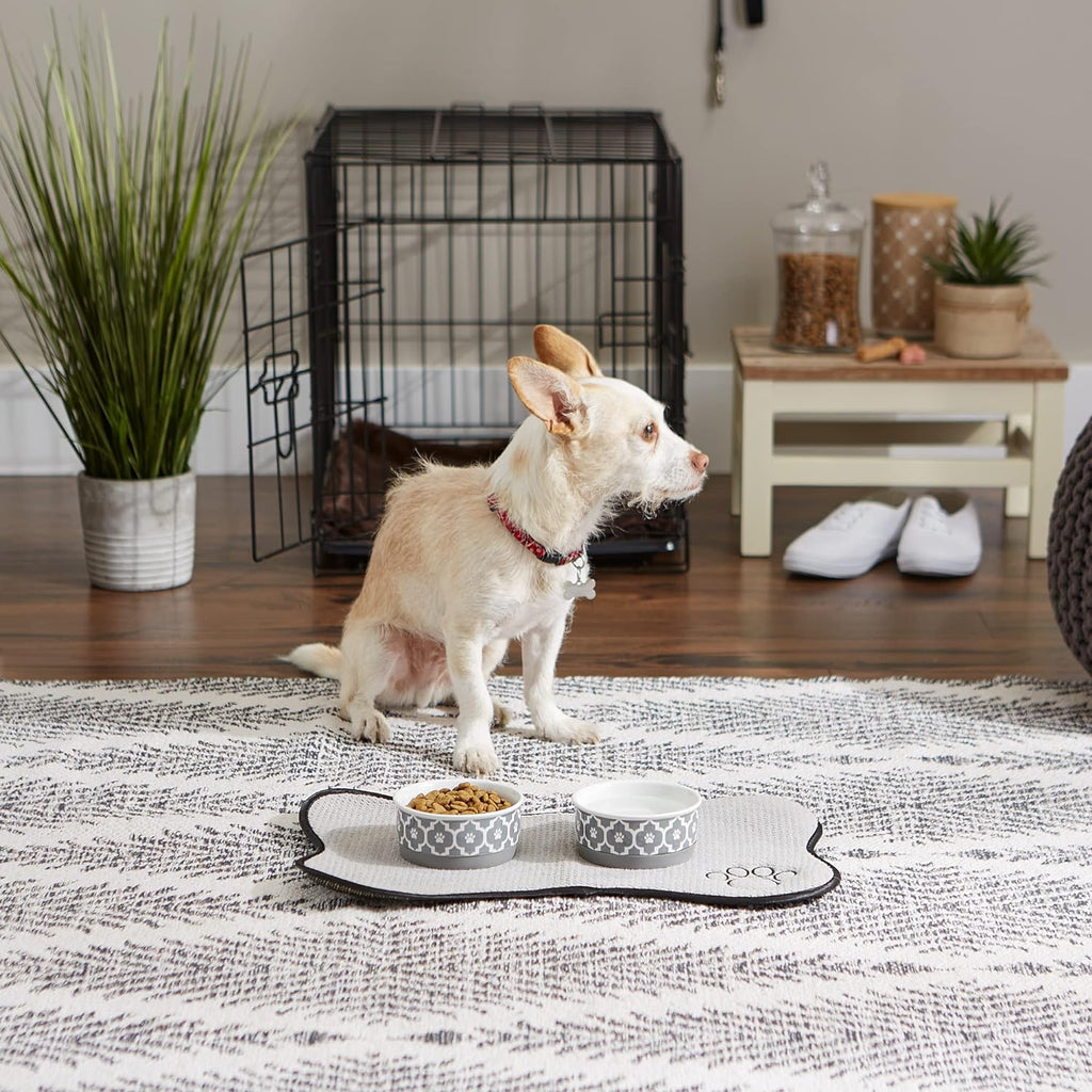 Lattice Collection Small Pet Bowl and Canister Set, 4.25 x 2 inches, Gray, Pack of 2