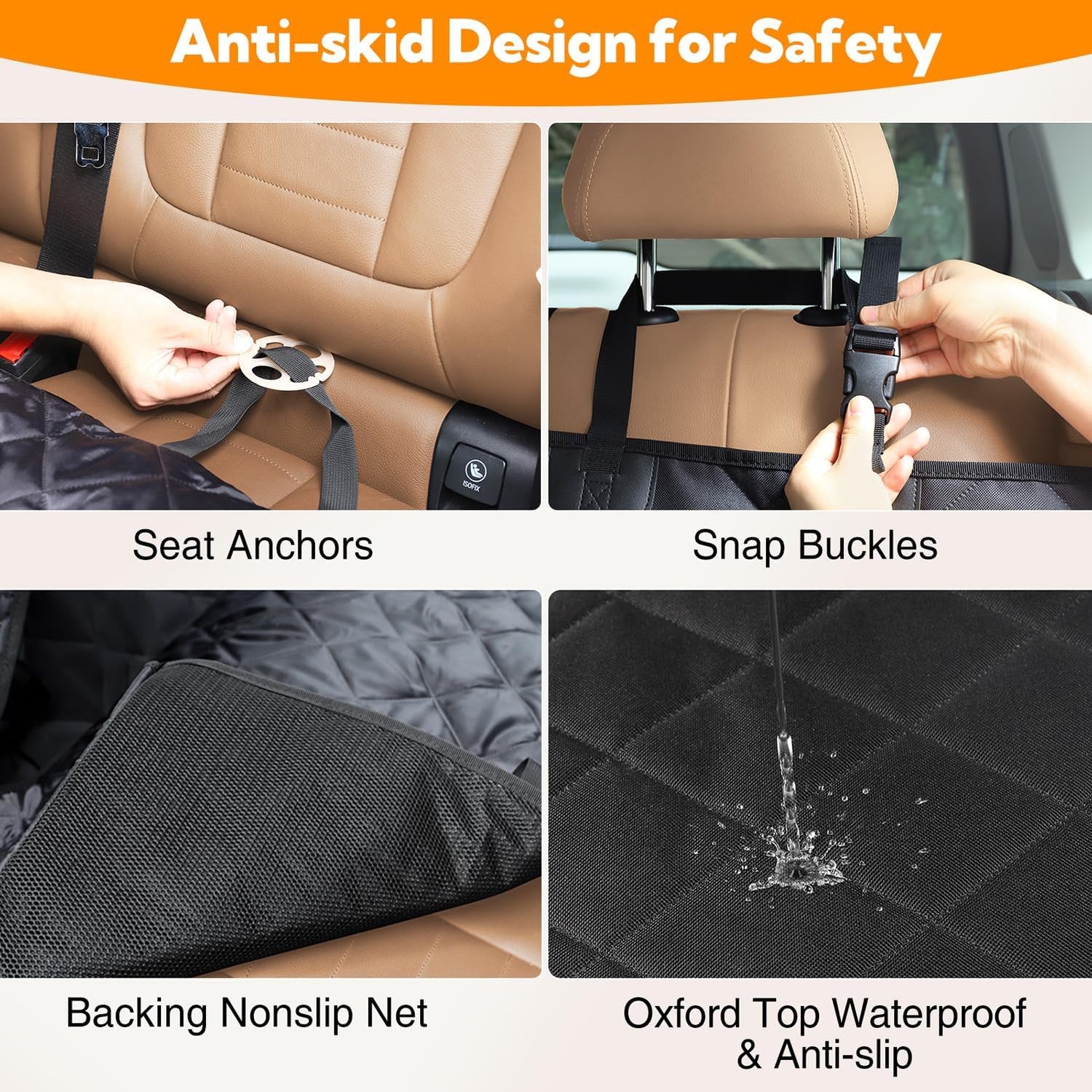 Premium Waterproof Dog Car Seat Cover for Back Seat - Hammock Style with Side Flaps, Zippered Mesh Window, 600D Oxford Fabric, Anti-Scratch Non-Slip Backseat Protector, Includes Dog Seat Belt
