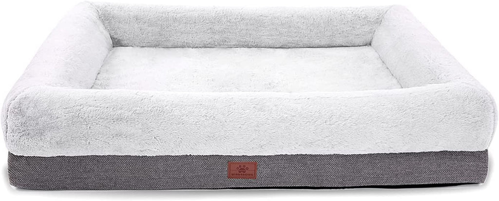Extra Large Orthopedic Dog Bed with Bolster Sides, Removable Washable Cover, Non-Skid Bottom, and Egg Foam Cushion for Comfortable Sleeping - 46 x 30 Inch, Gray