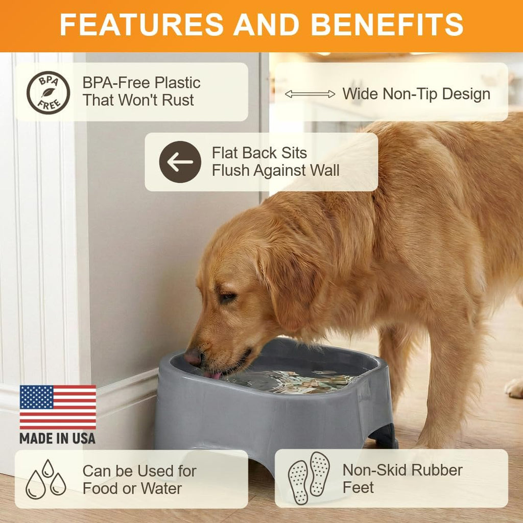 Extra Large Outdoor Dog Water Bowl - 1.25 Gallon Capacity, Spill-Resistant Trough Style Dish for Indoor and Outdoor Use, Gunmetal Grey