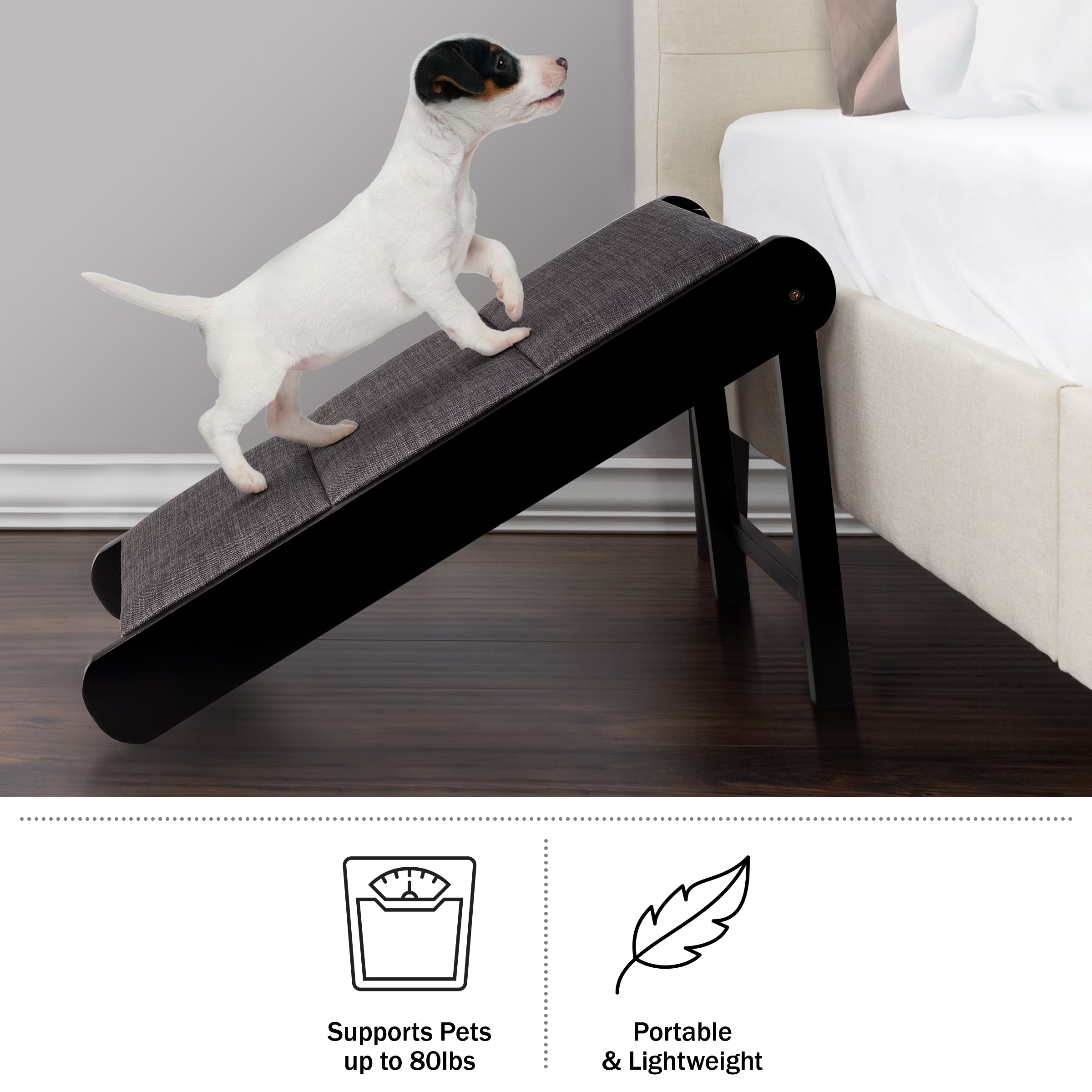 Foldable Wooden Pet Ramp for Easy Access to Beds, Couches, and Vehicles (Brown/Gray)