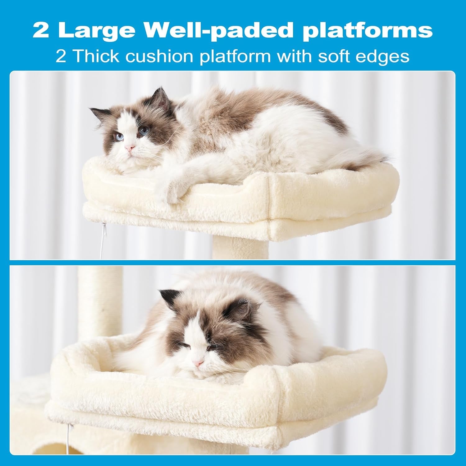 Multi-Level Cat Tree Tower with Sisal Scratching Posts, Plush Condos, and Hammock - 53.7 Inches, Beige
