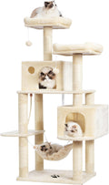 Multi-Level Cat Tree Tower with Sisal Scratching Posts, Plush Condos, and Hammock - 53.7 Inches, Beige