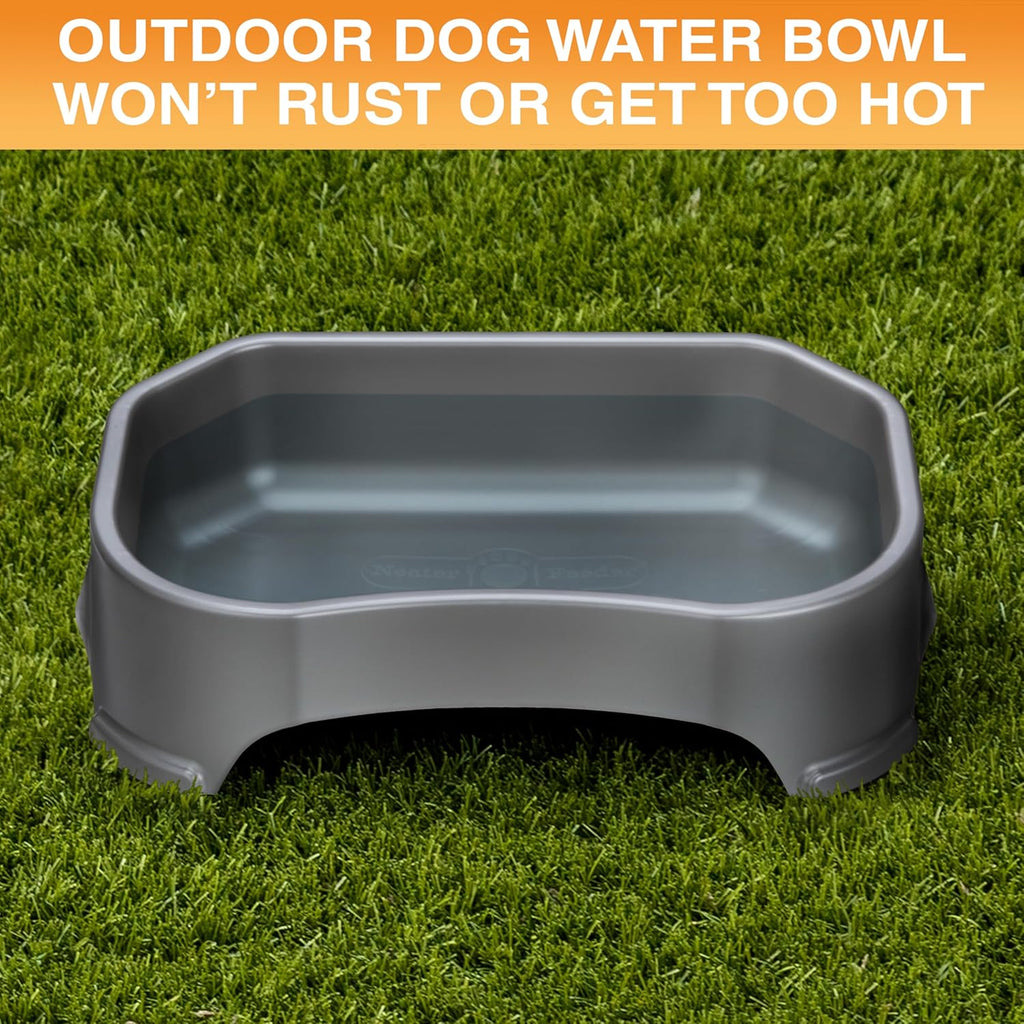 Extra Large Outdoor Dog Water Bowl - 1.25 Gallon Capacity, Spill-Resistant Trough Style Dish for Indoor and Outdoor Use, Gunmetal Grey